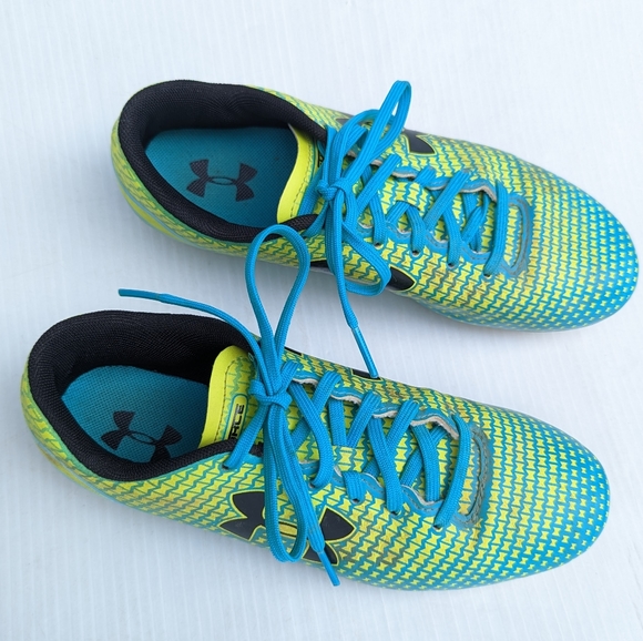 UNDER ARMOUR Force Blue and yellow soccer cleats youth size 5 - Picture 2 of 10